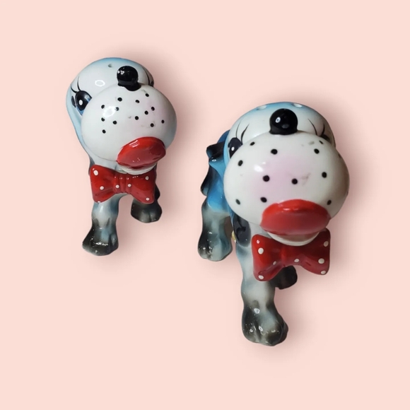 Vintage blue dogs with red bow ties salt and pepper shakers - Picture 2 of 8